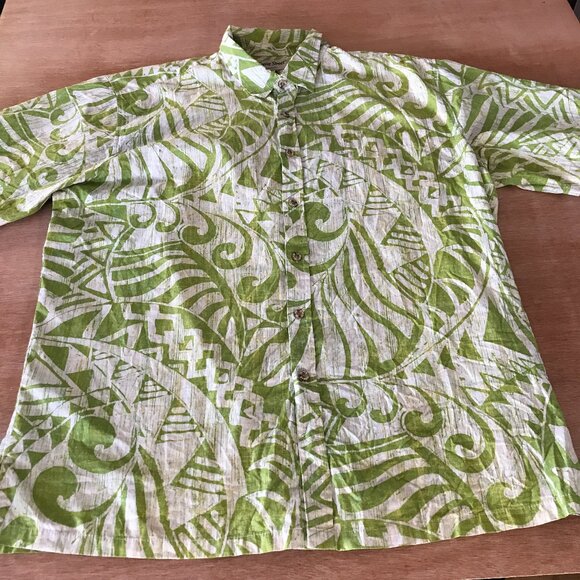 Cooke Street Hawaiian Shirt Men 2XL Green Geometric Tribal Button Up Pocket - Picture 1 of 13